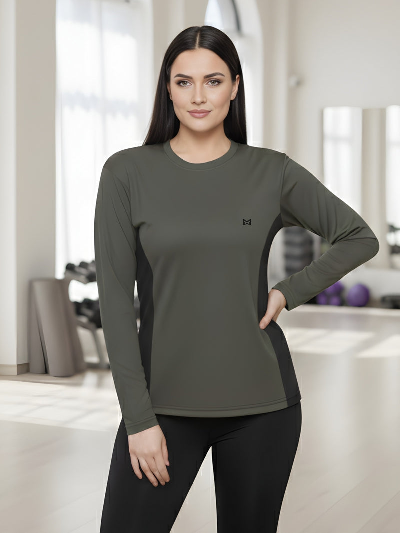 Momentum Series Plus Size Full Sleeves Color Blocked Gym Tshirt
