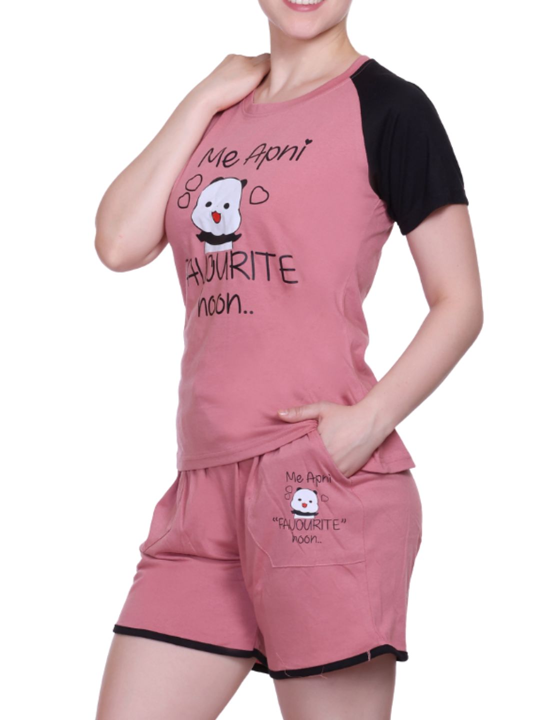 White Moon Women's Cotton Half Sleeve T-Shirt & Short Pyjama Set (Onion)