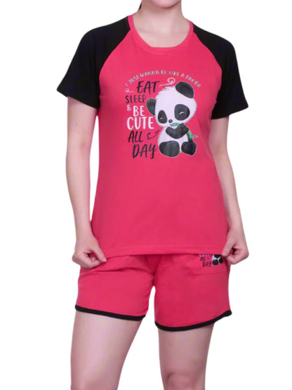 White Moon Women's Cotton Half Sleeve T-Shirt & Short Pyjama Set (Rani)