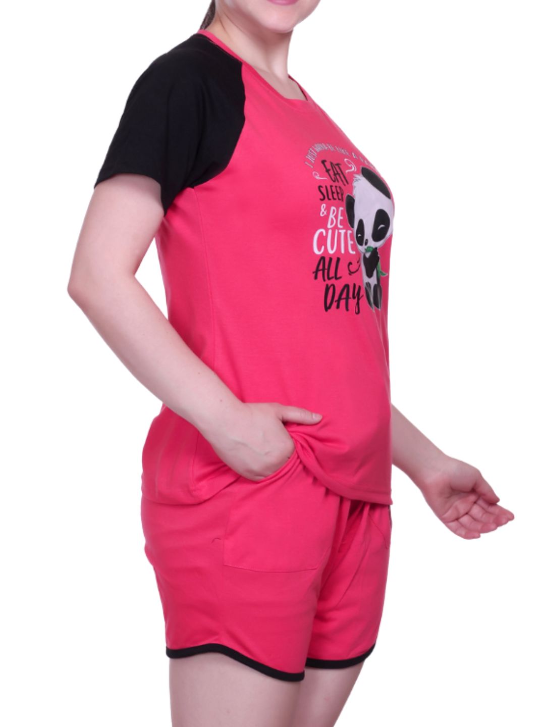 White Moon Women's Cotton Half Sleeve T-Shirt & Short Pyjama Set (Rani)