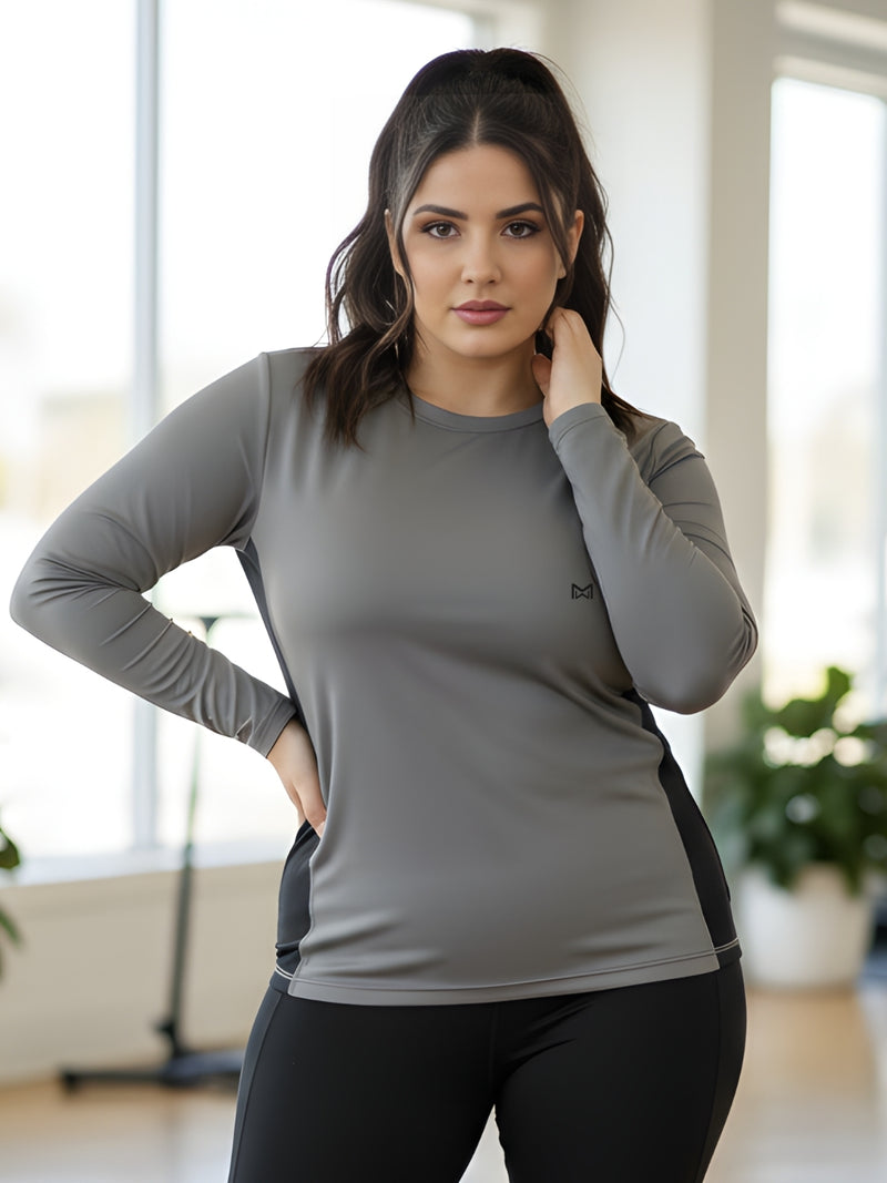 Momentum Series Plus Size Full Sleeves Color Blocked Gym Tshirt