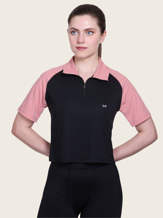 White Moon Women Crop Gym T Shrit/ Top (Black)