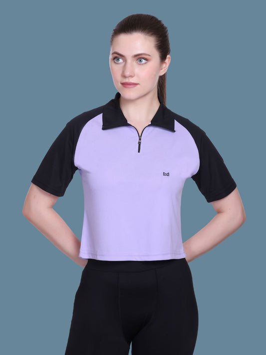 White Moon Women Crop Gym T Shrit/ Top (Lavender)