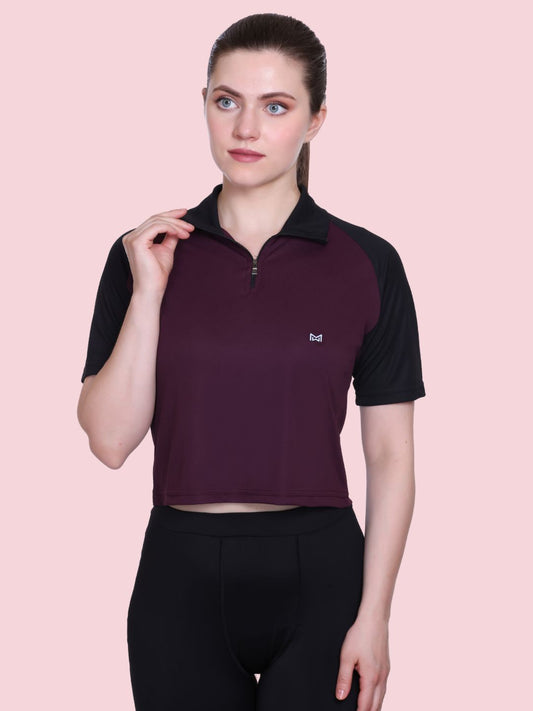 White Moon Women Crop Gym T Shrit/ Top (Maroon)