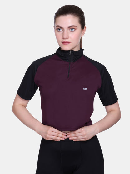 White Moon Women Crop Gym T Shrit/ Top (Maroon)