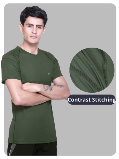 White Moon Gym T Shirt for Men Workout (Olive)