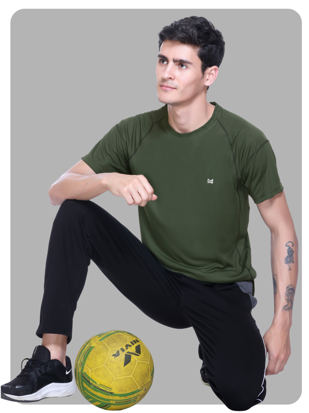 White Moon Gym T Shirt for Men Workout (Olive)