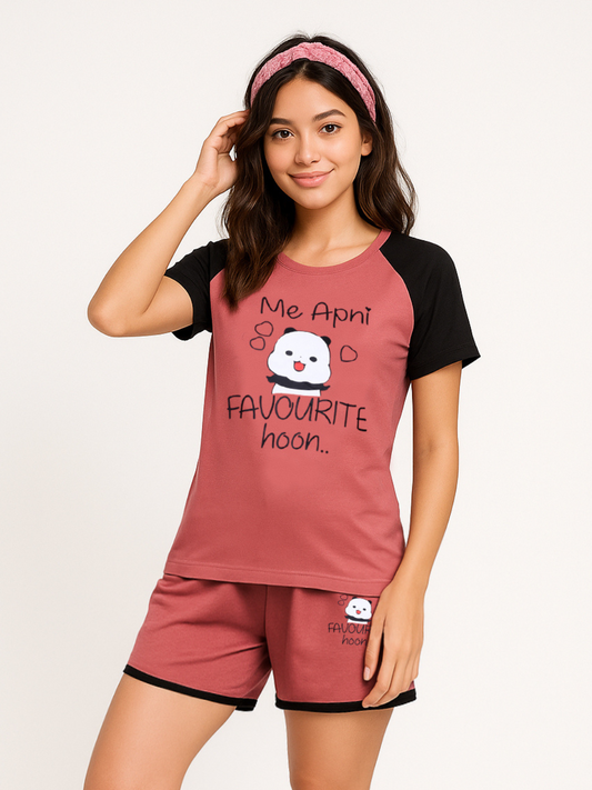 White Moon Women's Cotton Half Sleeve T-Shirt & Short Pyjama Set (Onion)