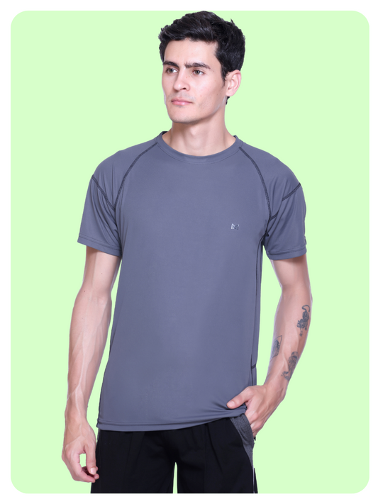 White Moon Gym T Shirt for Men Workout (Grey)