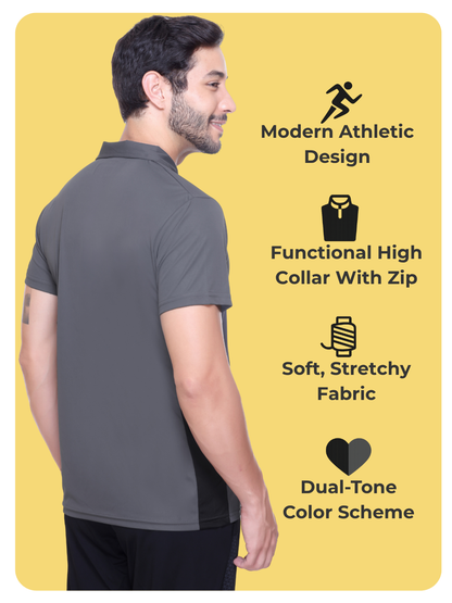 White Moon Gym T Shirt for Men Workout - Running, Dryfit Tshirt for Men (Grey)