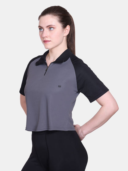 White Moon Women Crop Gym T Shrit/ Top (Grey)